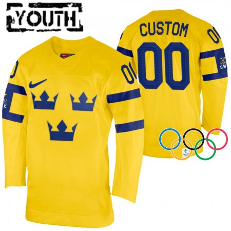 Dětské Hokejový Dres Švédsko Personalizované 2022 Winter Olympics Žlutá Authentic